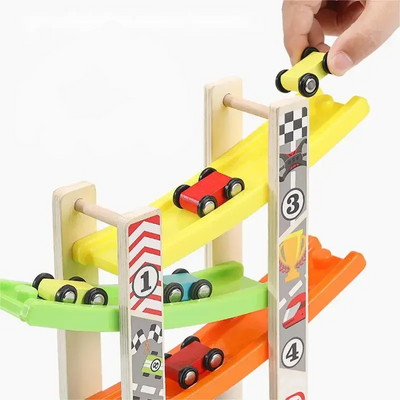 צעצוע ילדים ארבע שכבות גליידרס עץ מונטסורי רכבי מסלול אינרציה